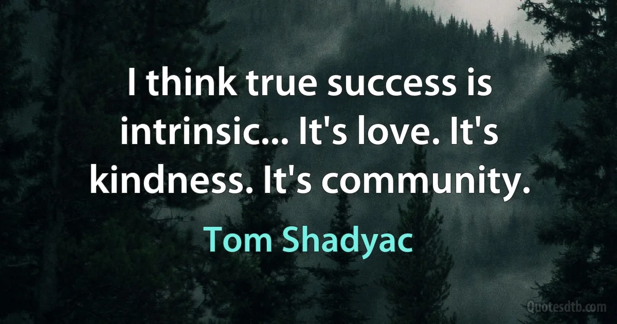 I think true success is intrinsic... It's love. It's kindness. It's community. (Tom Shadyac)