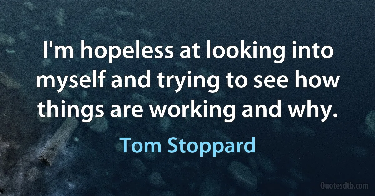 I'm hopeless at looking into myself and trying to see how things are working and why. (Tom Stoppard)