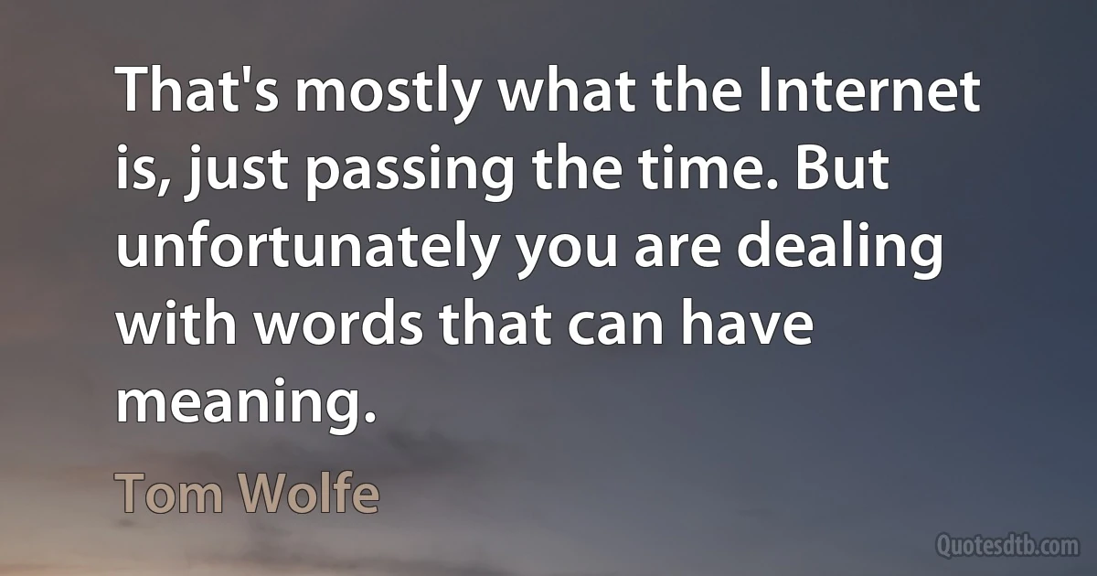 That's mostly what the Internet is, just passing the time. But unfortunately you are dealing with words that can have meaning. (Tom Wolfe)