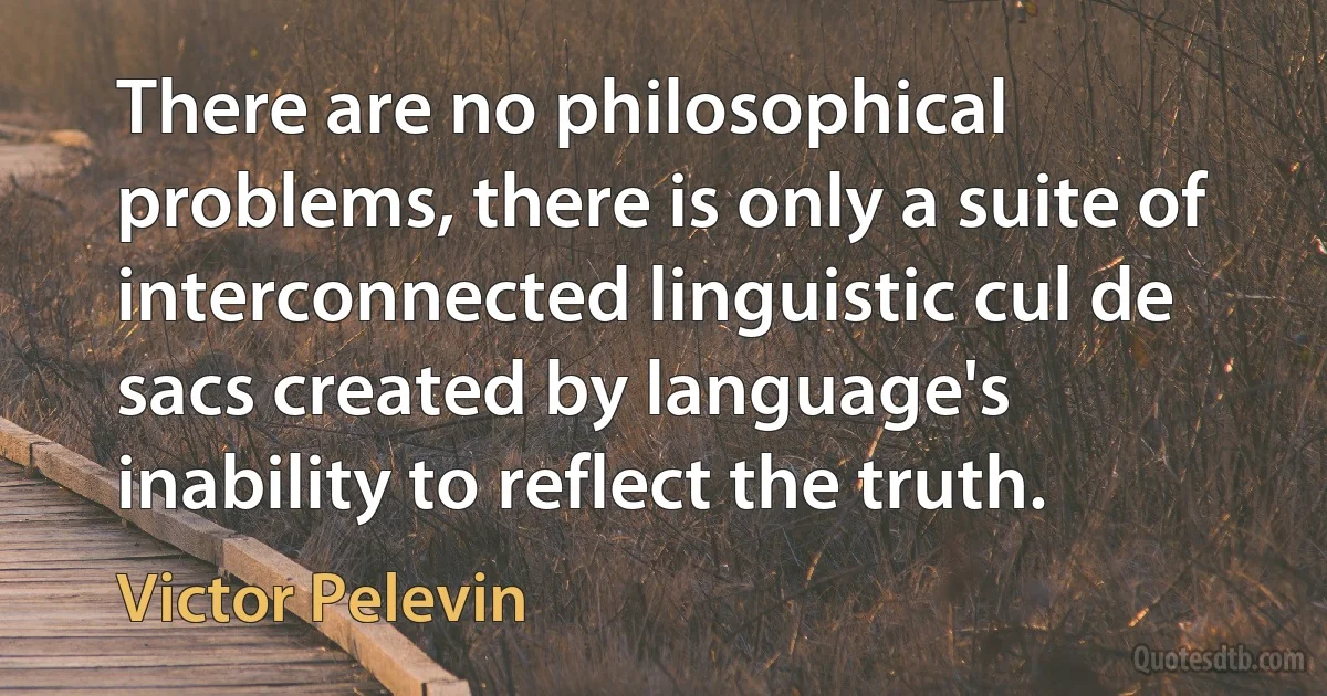 There are no philosophical problems, there is only a suite of interconnected linguistic cul de sacs created by language's inability to reflect the truth. (Victor Pelevin)