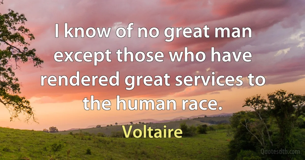 I know of no great man except those who have rendered great services to the human race. (Voltaire)