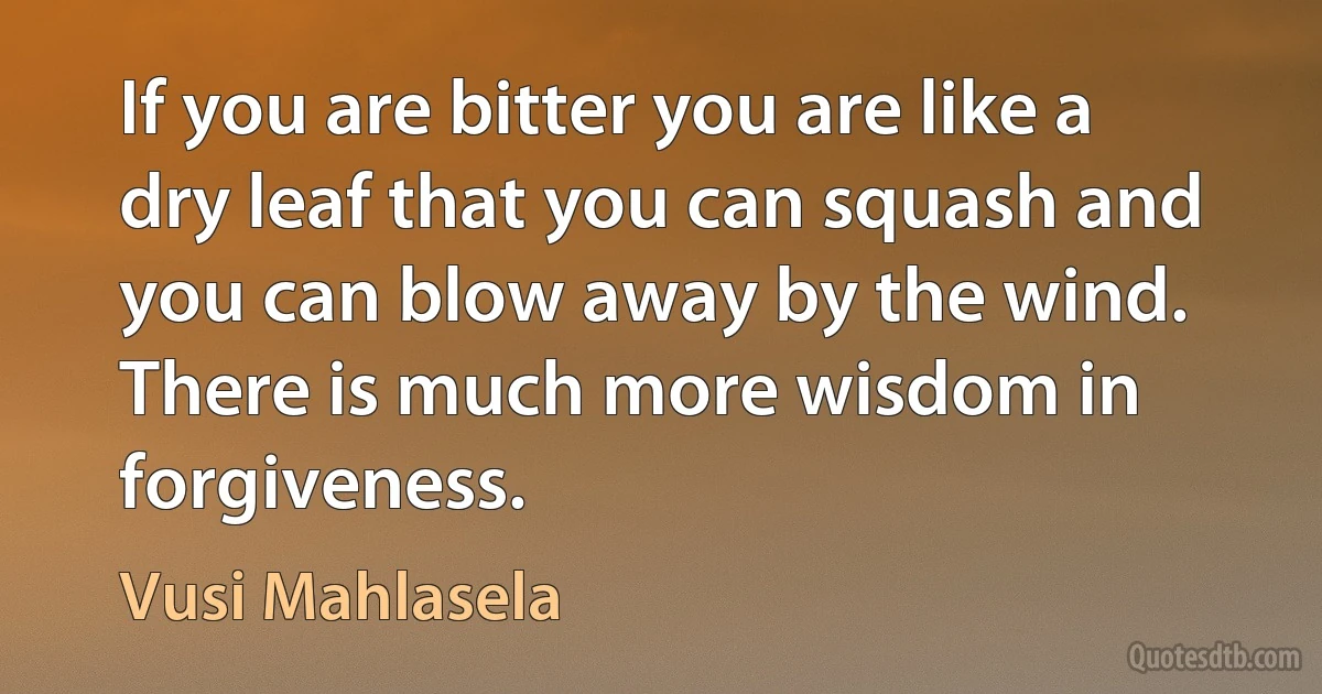 If you are bitter you are like a dry leaf that you can squash and you can blow away by the wind. There is much more wisdom in forgiveness. (Vusi Mahlasela)