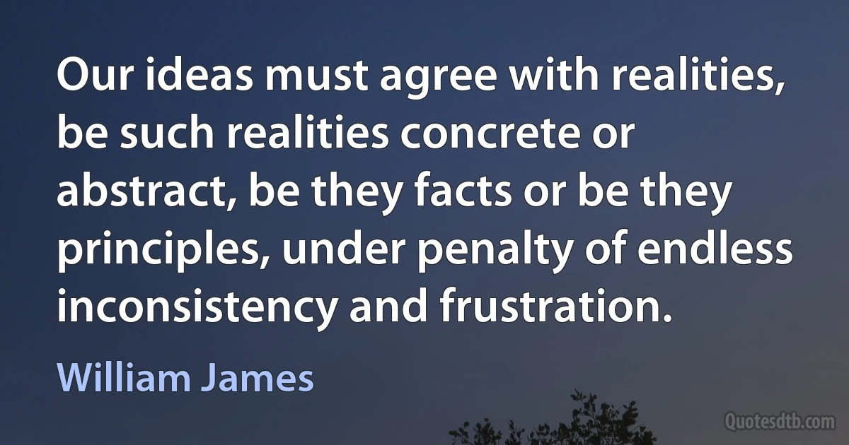 Our ideas must agree with realities, be such realities concrete or abstract, be they facts or be they principles, under penalty of endless inconsistency and frustration. (William James)