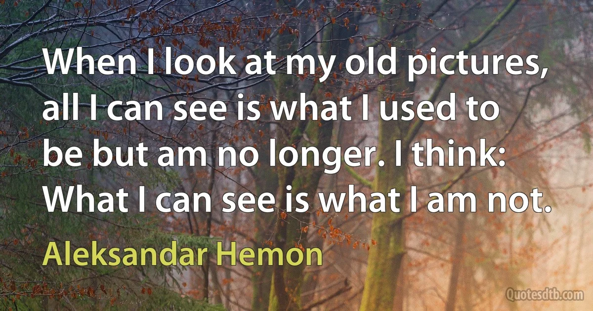 When I look at my old pictures, all I can see is what I used to be but am no longer. I think: What I can see is what I am not. (Aleksandar Hemon)