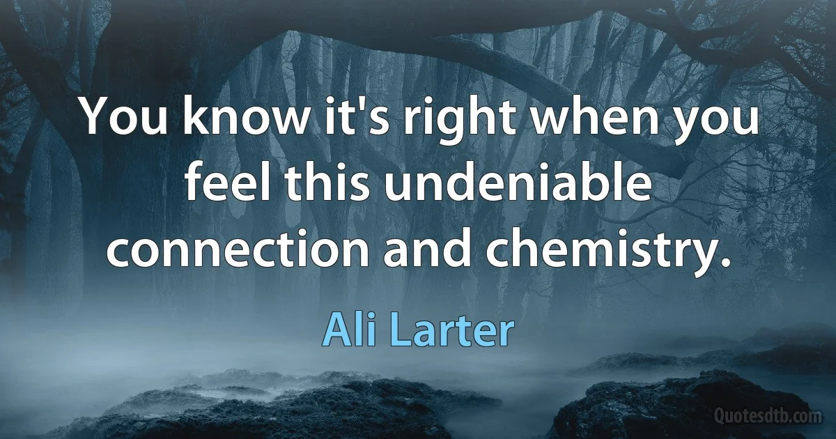 You know it's right when you feel this undeniable connection and chemistry. (Ali Larter)