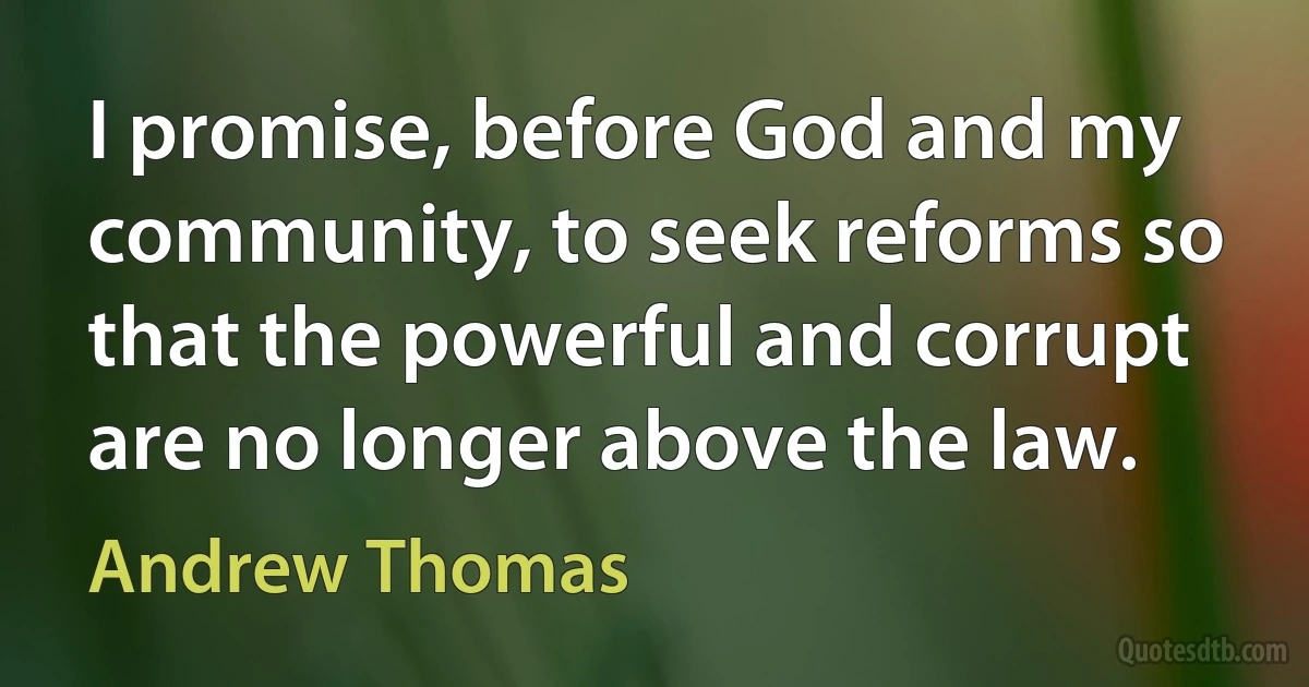 I promise, before God and my community, to seek reforms so that the powerful and corrupt are no longer above the law. (Andrew Thomas)