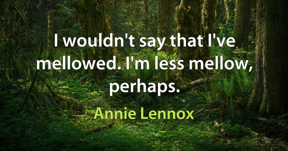 I wouldn't say that I've mellowed. I'm less mellow, perhaps. (Annie Lennox)