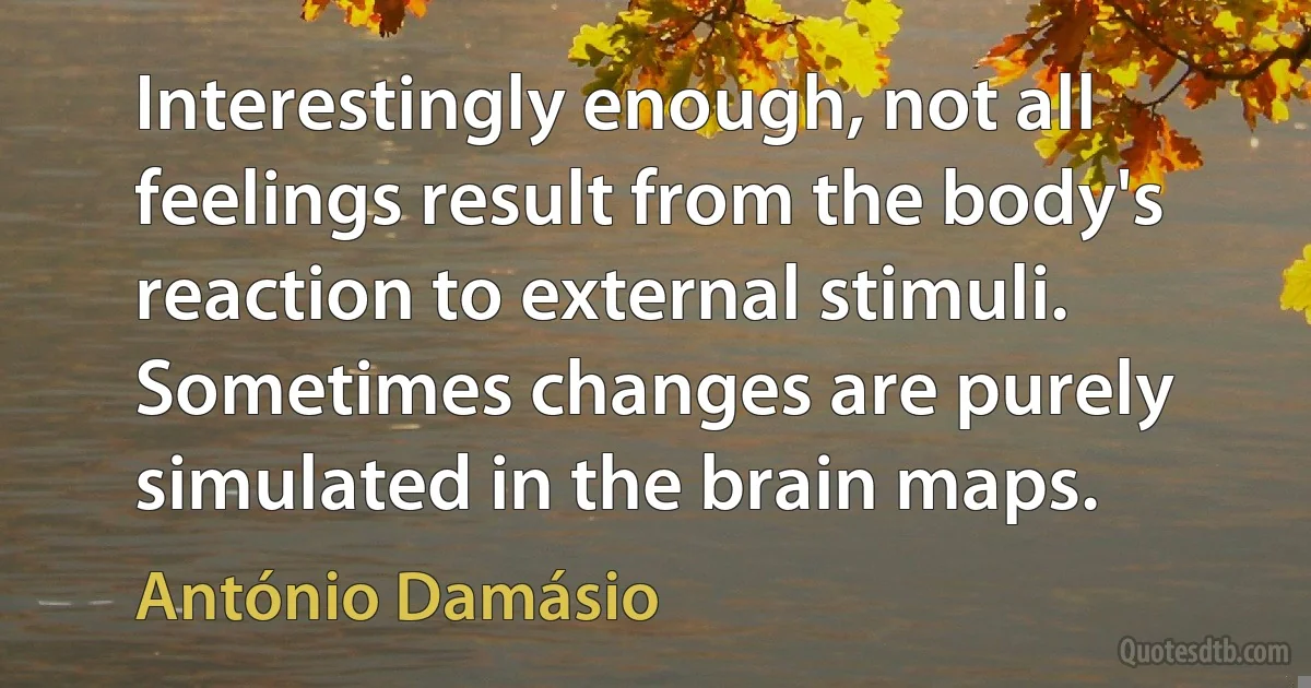 Interestingly enough, not all feelings result from the body's reaction to external stimuli. Sometimes changes are purely simulated in the brain maps. (António Damásio)