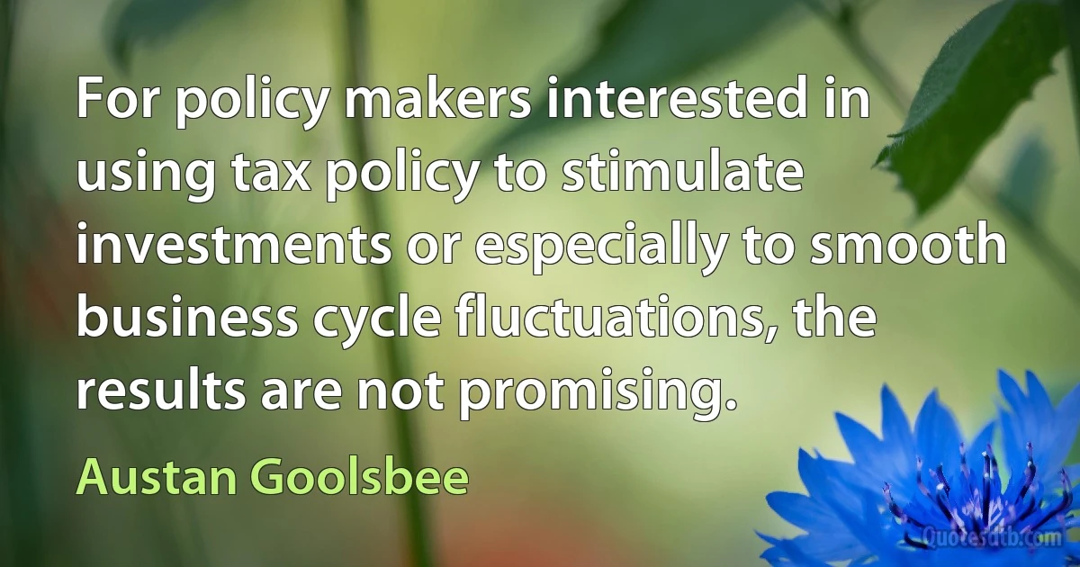 For policy makers interested in using tax policy to stimulate investments or especially to smooth business cycle fluctuations, the results are not promising. (Austan Goolsbee)