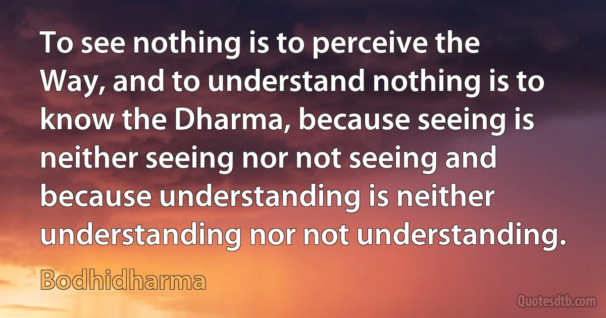 To see nothing is to perceive the Way, and to understand nothing is to know the Dharma, because seeing is neither seeing nor not seeing and because understanding is neither understanding nor not understanding. (Bodhidharma)