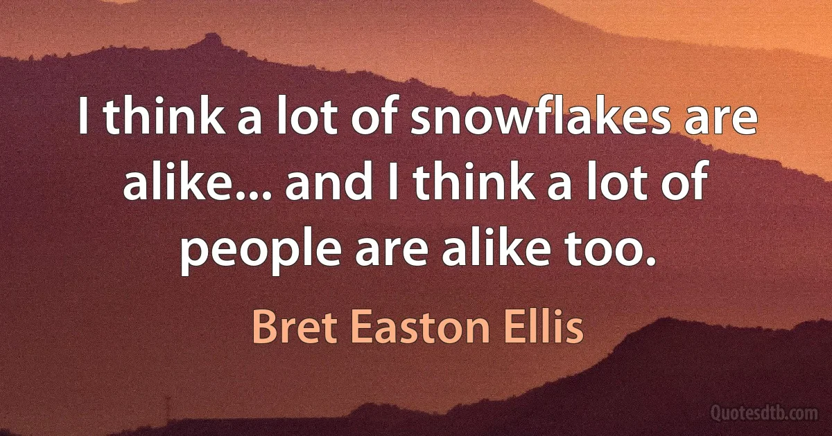 I think a lot of snowflakes are alike... and I think a lot of people are alike too. (Bret Easton Ellis)