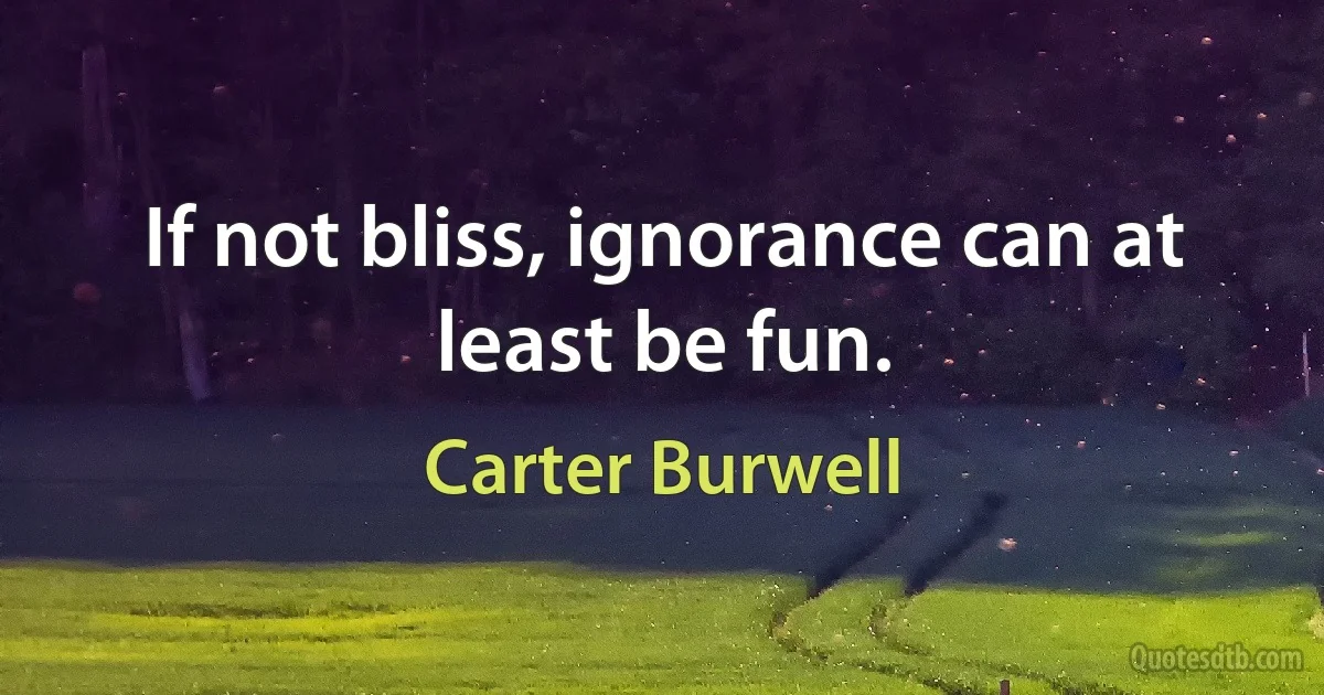 If not bliss, ignorance can at least be fun. (Carter Burwell)