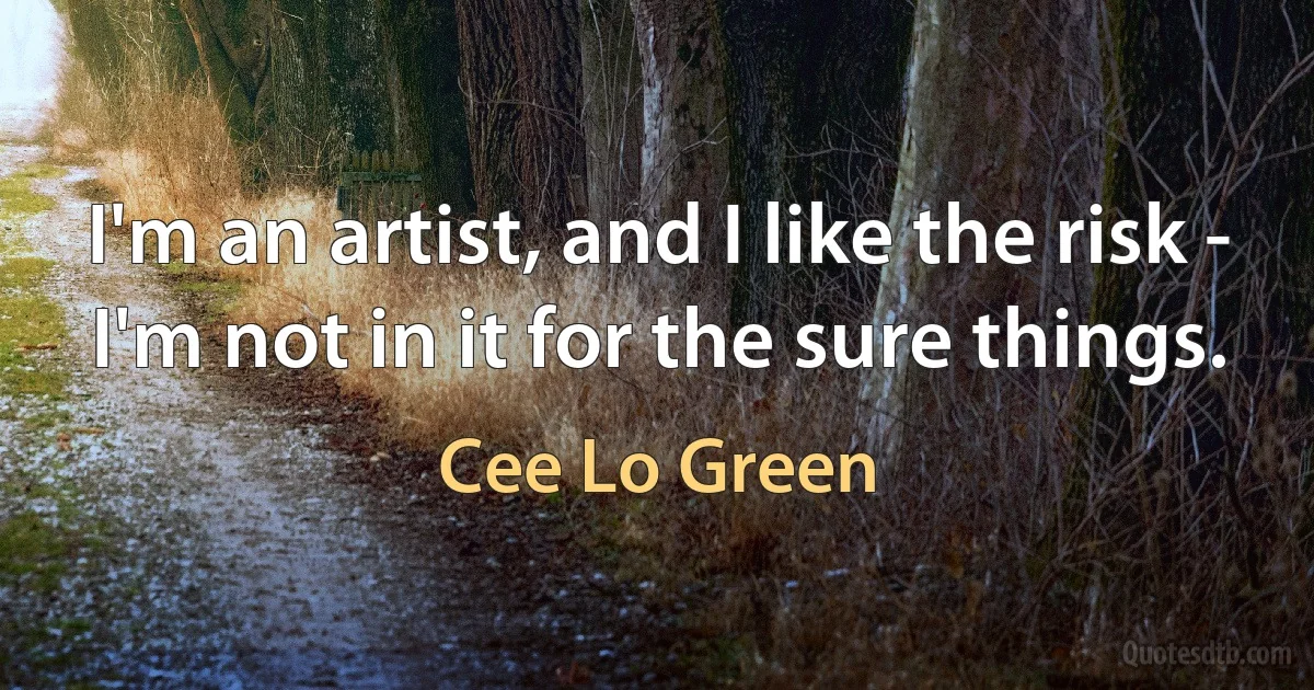 I'm an artist, and I like the risk - I'm not in it for the sure things. (Cee Lo Green)