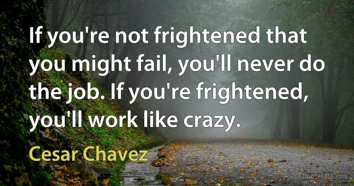 If you're not frightened that you might fail, you'll never do the job. If you're frightened, you'll work like crazy. (Cesar Chavez)