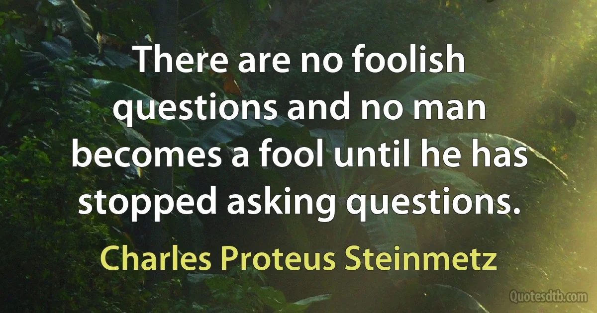 There are no foolish questions and no man becomes a fool until he has stopped asking questions. (Charles Proteus Steinmetz)