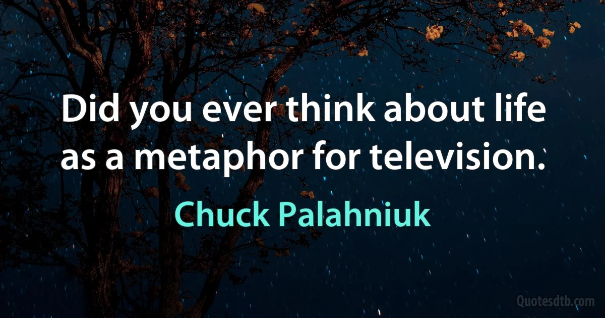 Did you ever think about life as a metaphor for television. (Chuck Palahniuk)