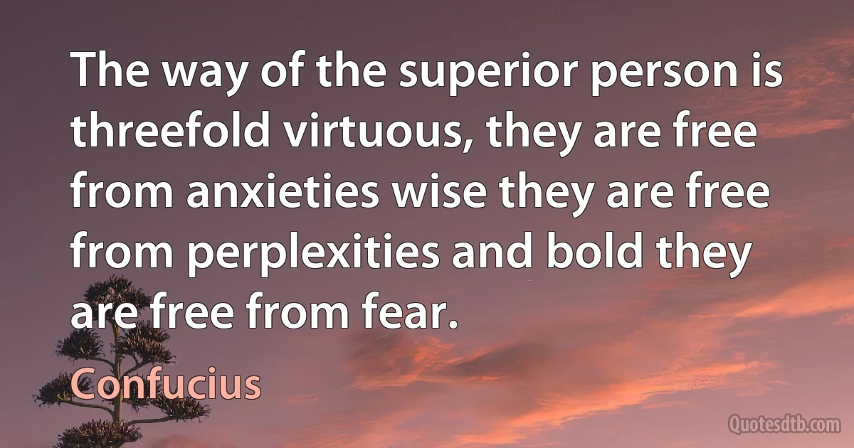 The way of the superior person is threefold virtuous, they are free from anxieties wise they are free from perplexities and bold they are free from fear. (Confucius)