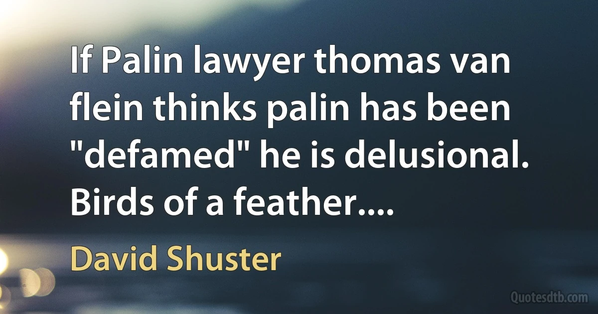 If Palin lawyer thomas van flein thinks palin has been "defamed" he is delusional. Birds of a feather.... (David Shuster)