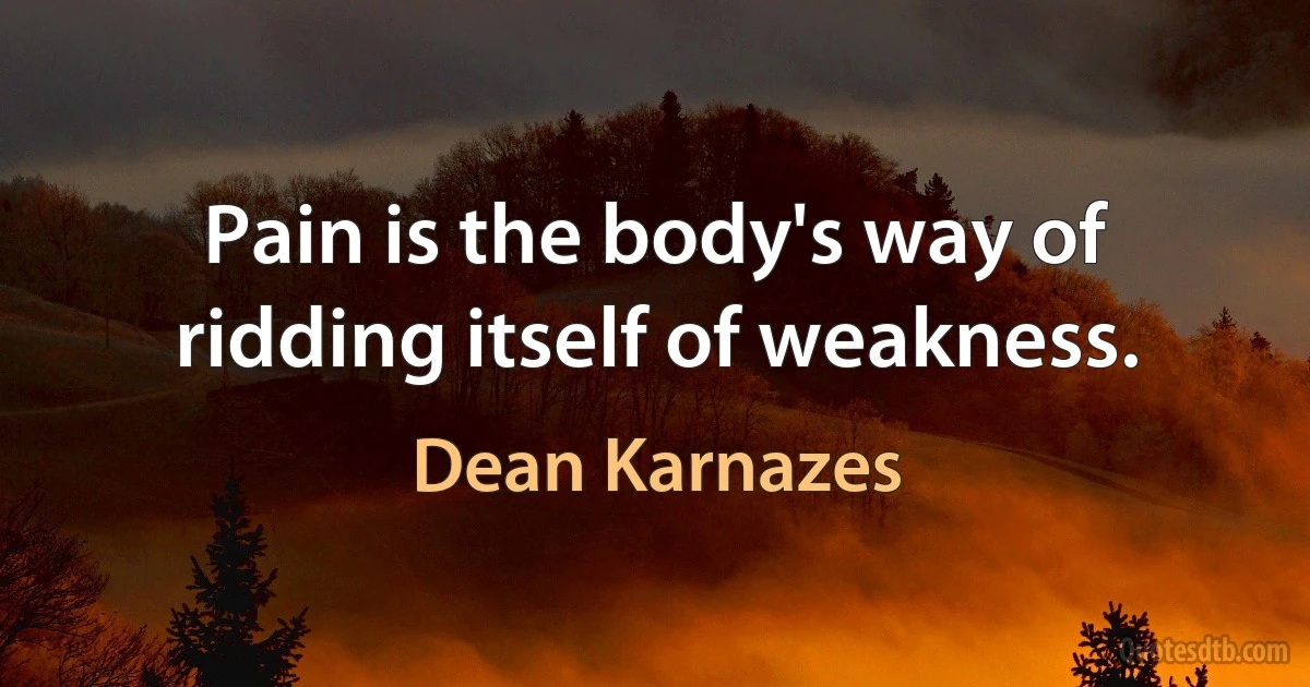 Pain is the body's way of ridding itself of weakness. (Dean Karnazes)