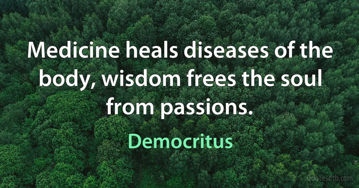 Medicine heals diseases of the body, wisdom frees the soul from passions. (Democritus)