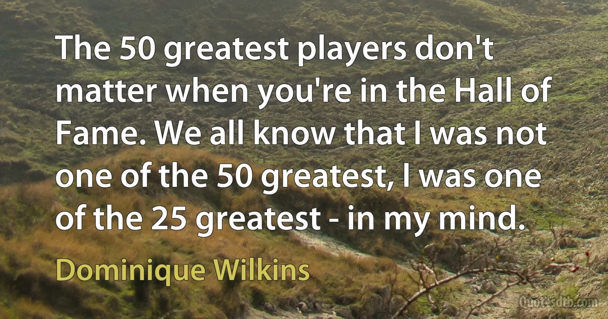 The 50 greatest players don't matter when you're in the Hall of Fame. We all know that I was not one of the 50 greatest, I was one of the 25 greatest - in my mind. (Dominique Wilkins)