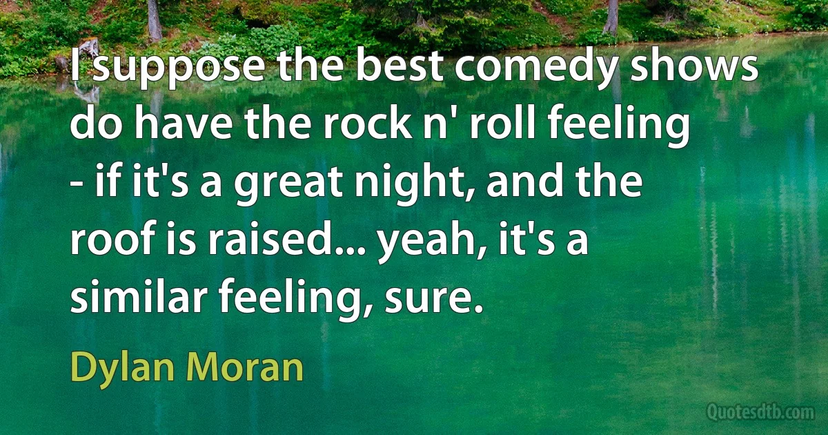 I suppose the best comedy shows do have the rock n' roll feeling - if it's a great night, and the roof is raised... yeah, it's a similar feeling, sure. (Dylan Moran)