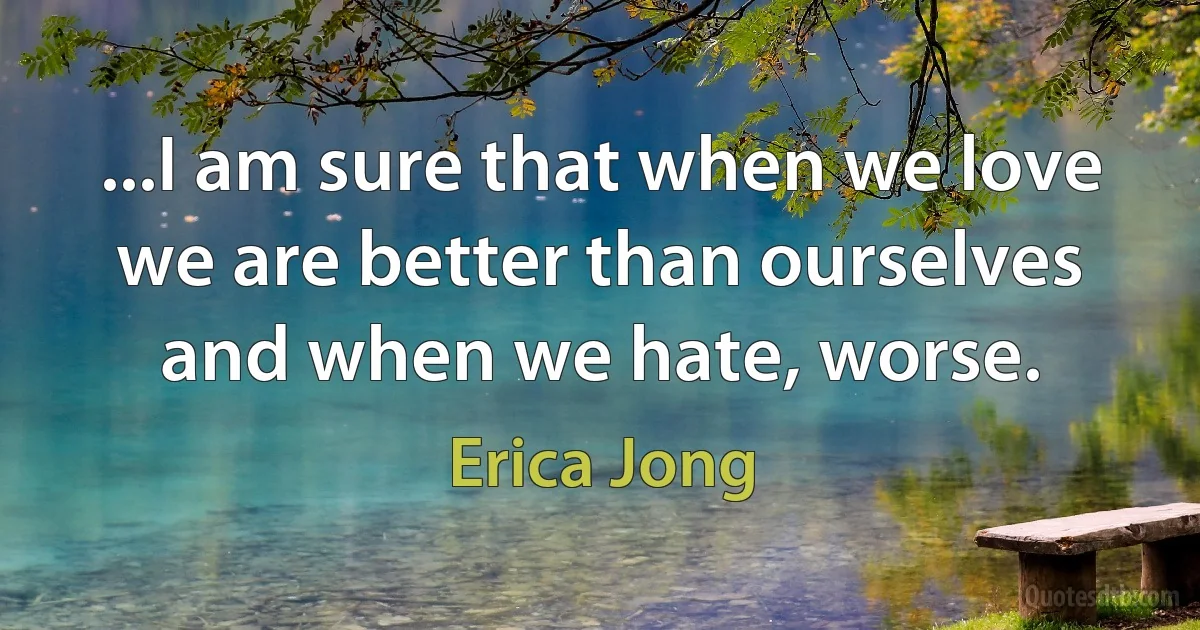 ...I am sure that when we love we are better than ourselves and when we hate, worse. (Erica Jong)