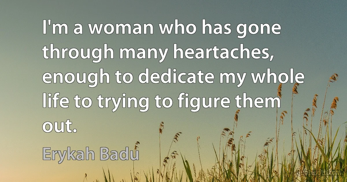 I'm a woman who has gone through many heartaches, enough to dedicate my whole life to trying to figure them out. (Erykah Badu)