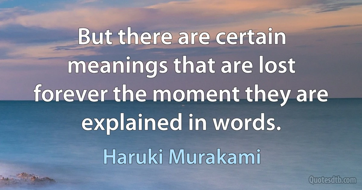 But there are certain meanings that are lost forever the moment they are explained in words. (Haruki Murakami)