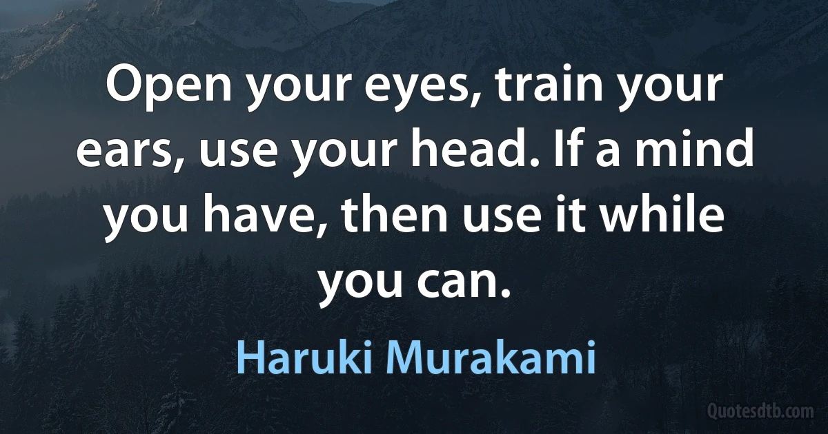 Open your eyes, train your ears, use your head. If a mind you have, then use it while you can. (Haruki Murakami)