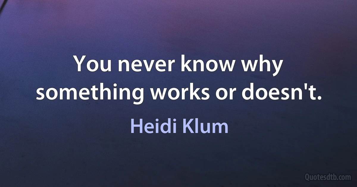 You never know why something works or doesn't. (Heidi Klum)