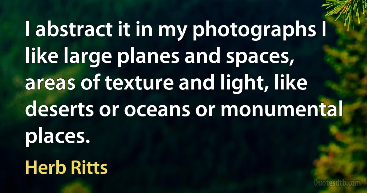 I abstract it in my photographs I like large planes and spaces, areas of texture and light, like deserts or oceans or monumental places. (Herb Ritts)