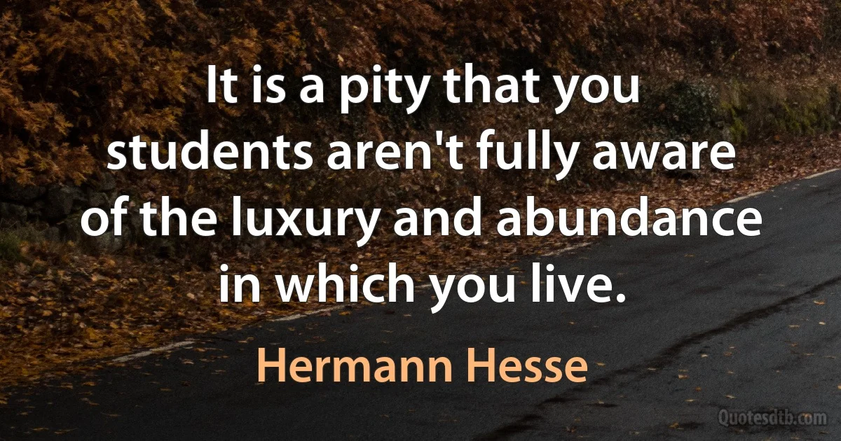 It is a pity that you students aren't fully aware of the luxury and abundance in which you live. (Hermann Hesse)