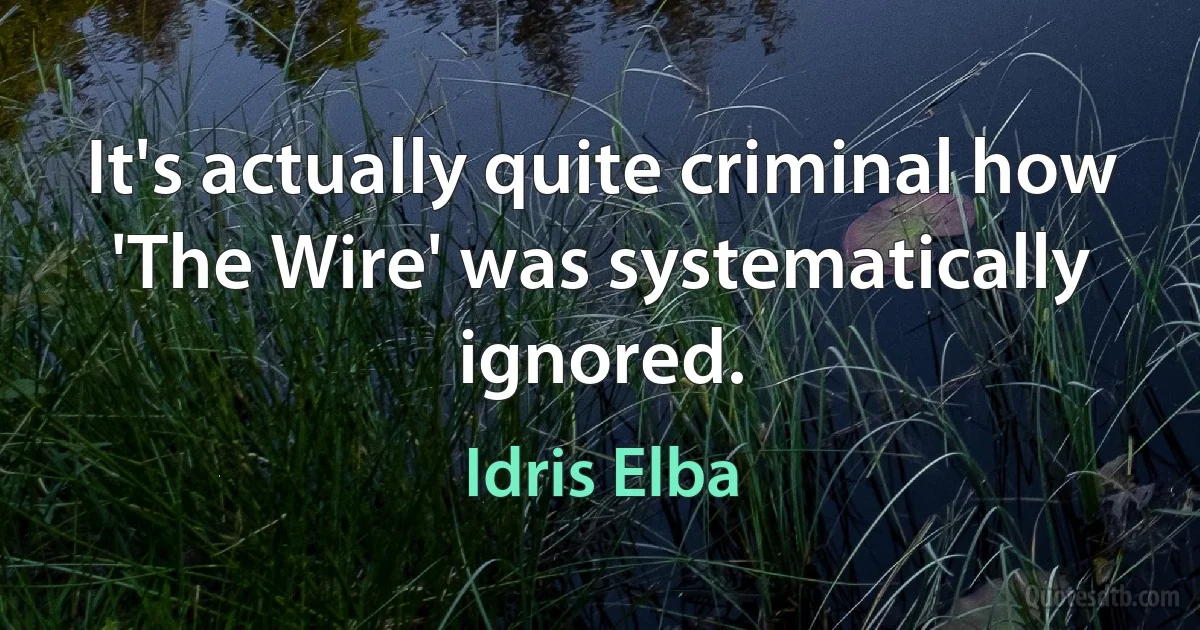 It's actually quite criminal how 'The Wire' was systematically ignored. (Idris Elba)