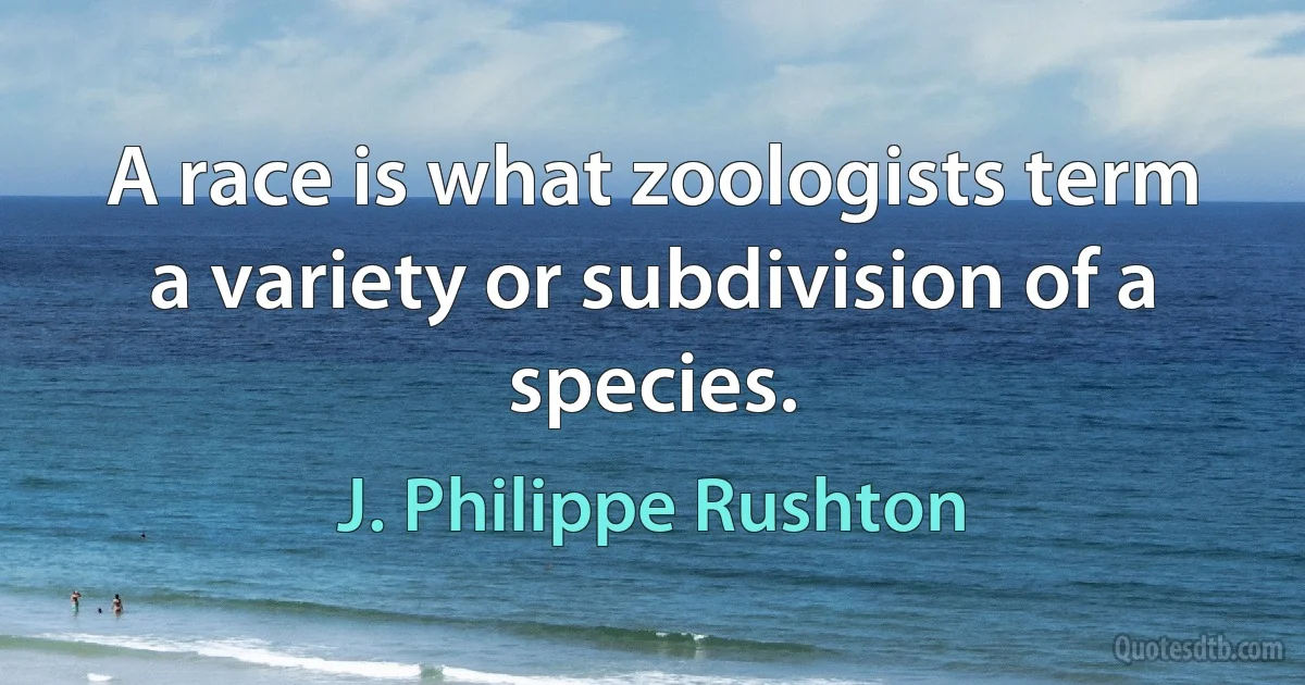 A race is what zoologists term a variety or subdivision of a species. (J. Philippe Rushton)