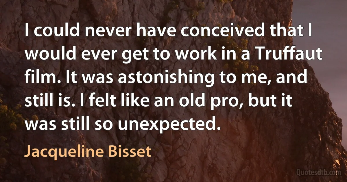 I could never have conceived that I would ever get to work in a Truffaut film. It was astonishing to me, and still is. I felt like an old pro, but it was still so unexpected. (Jacqueline Bisset)