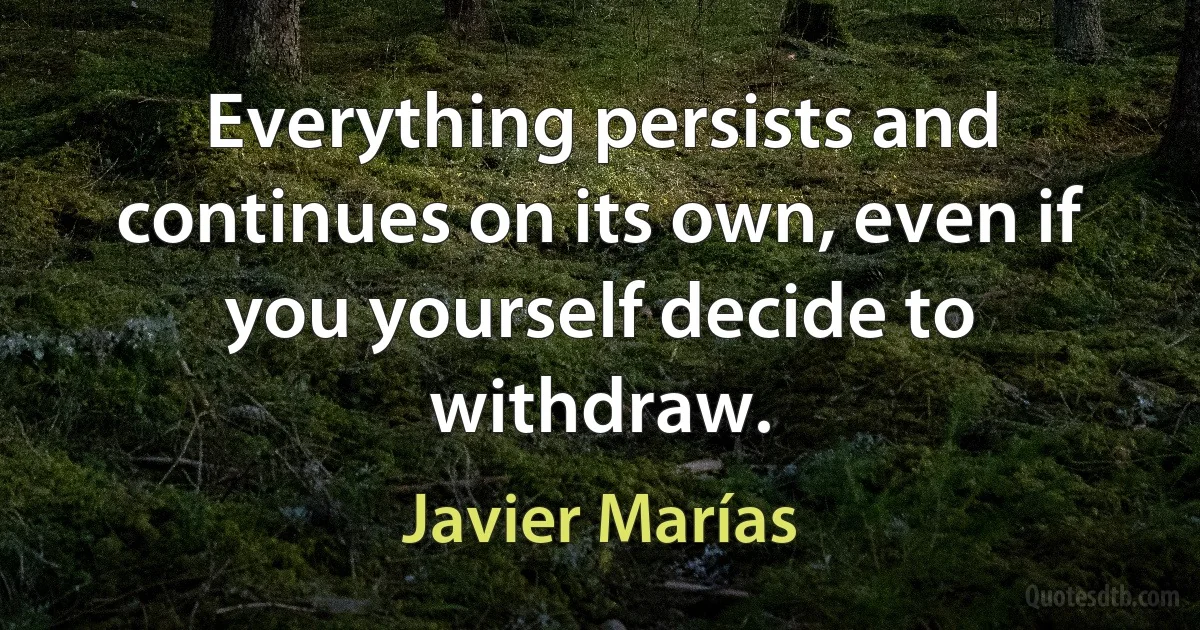 Everything persists and continues on its own, even if you yourself decide to withdraw. (Javier Marías)