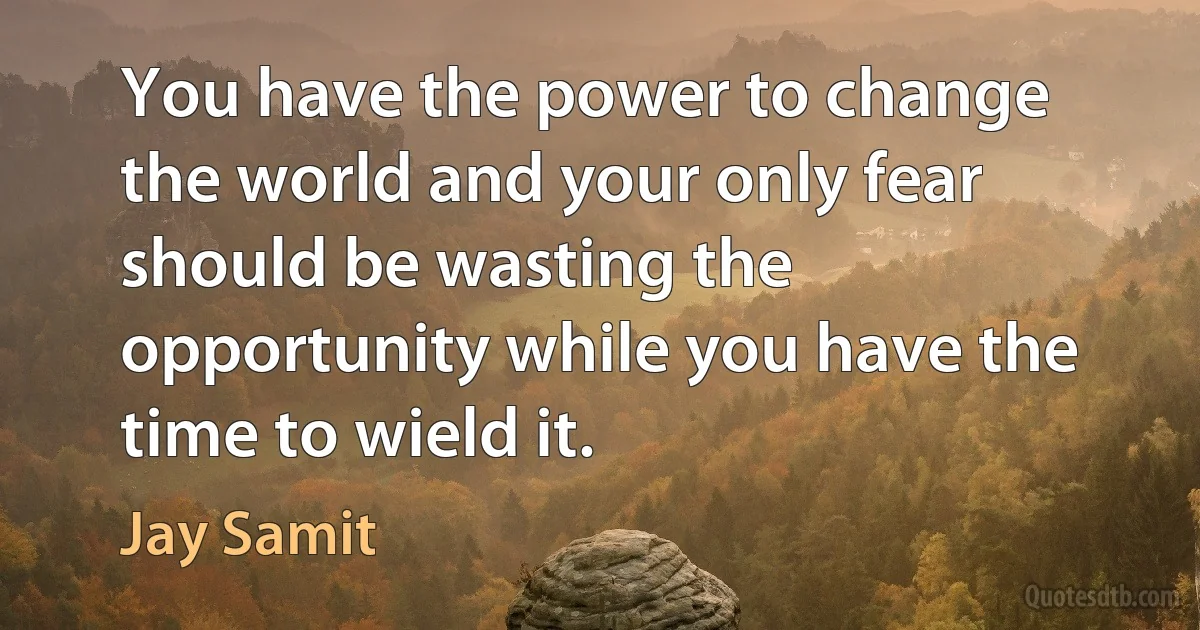 You have the power to change the world and your only fear should be wasting the opportunity while you have the time to wield it. (Jay Samit)