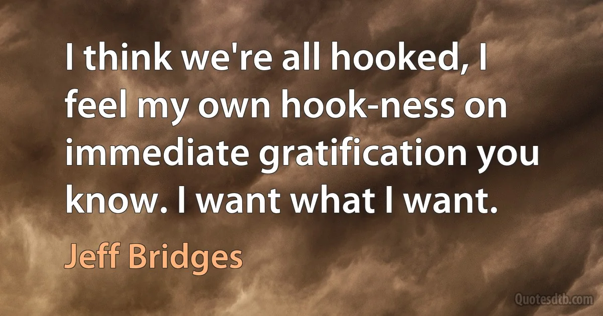 I think we're all hooked, I feel my own hook-ness on immediate gratification you know. I want what I want. (Jeff Bridges)