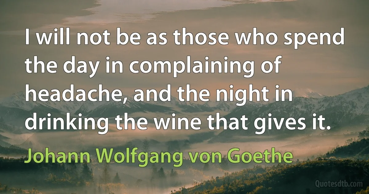 I will not be as those who spend the day in complaining of headache, and the night in drinking the wine that gives it. (Johann Wolfgang von Goethe)