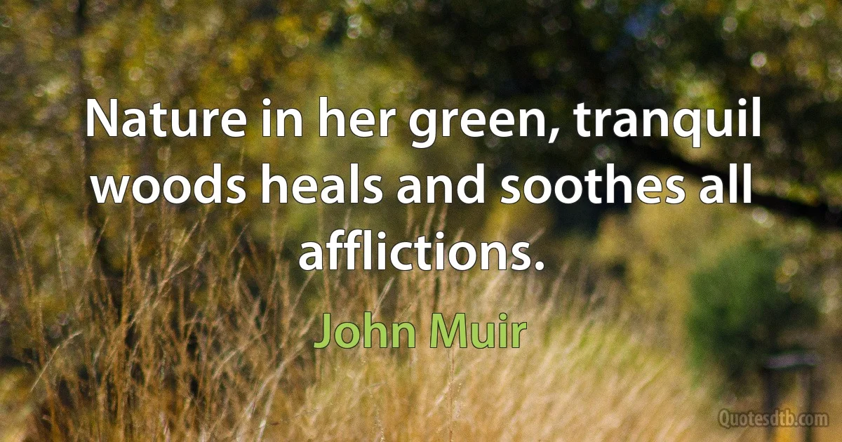 Nature in her green, tranquil woods heals and soothes all afflictions. (John Muir)