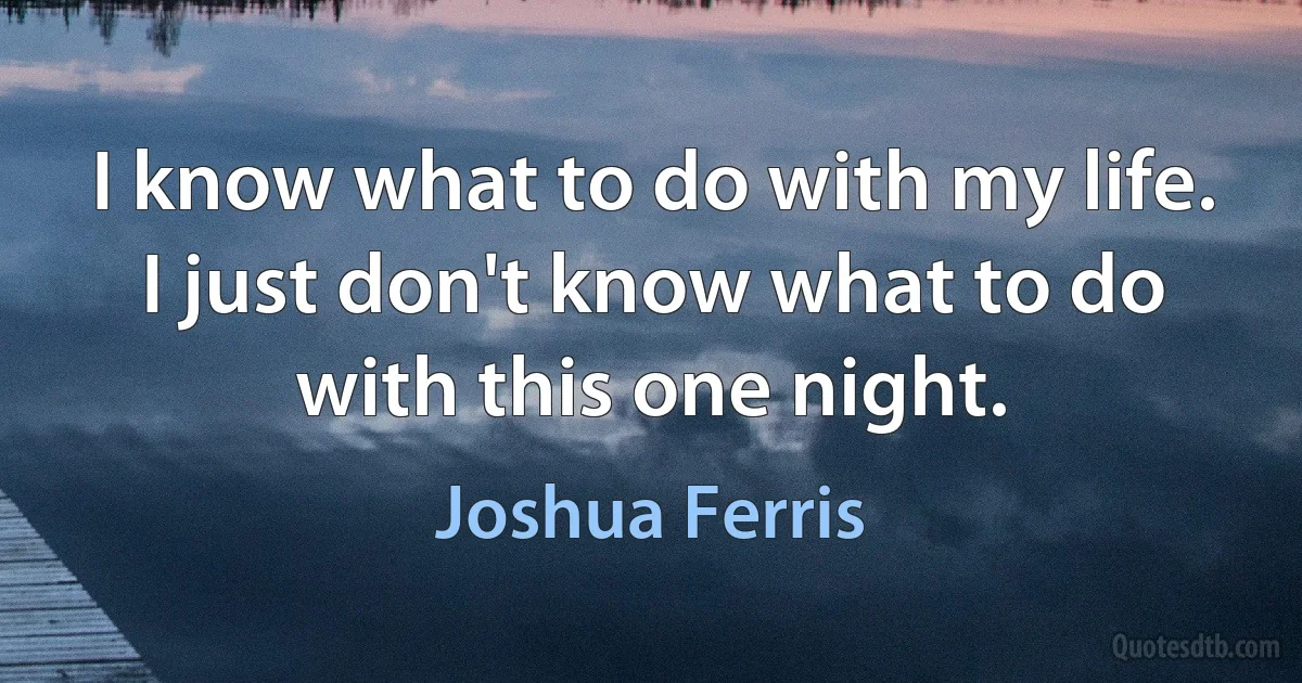 I know what to do with my life. I just don't know what to do with this one night. (Joshua Ferris)