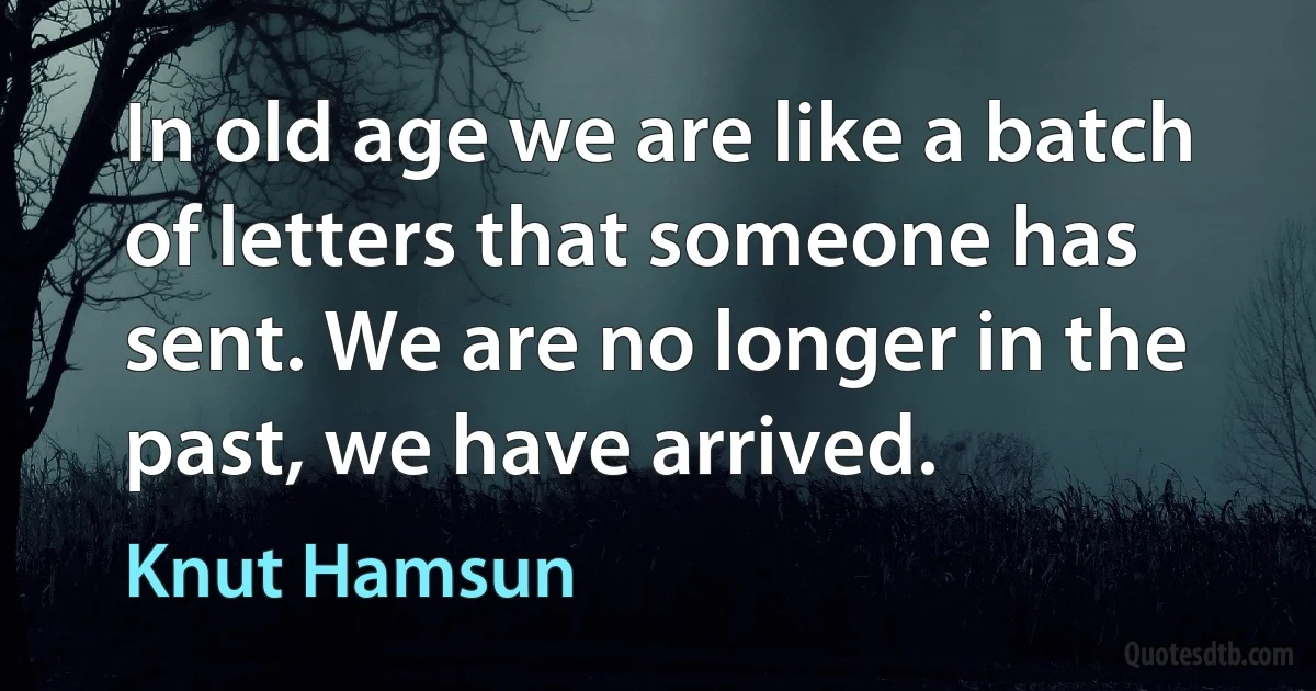 In old age we are like a batch of letters that someone has sent. We are no longer in the past, we have arrived. (Knut Hamsun)