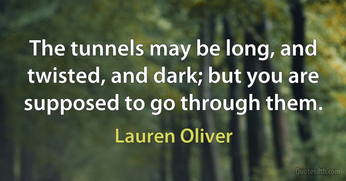 The tunnels may be long, and twisted, and dark; but you are supposed to go through them. (Lauren Oliver)