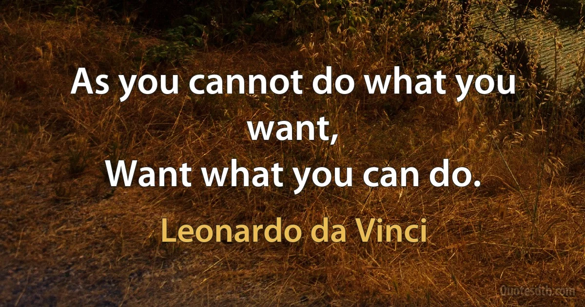 As you cannot do what you want,
Want what you can do. (Leonardo da Vinci)