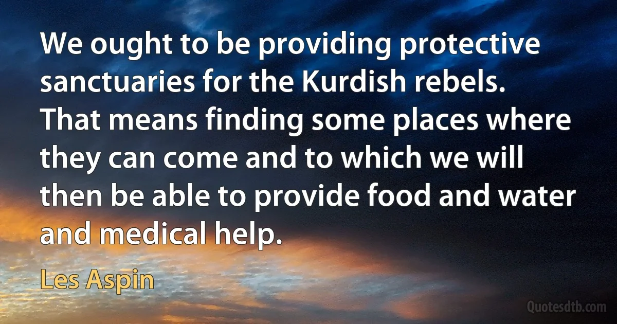 We ought to be providing protective sanctuaries for the Kurdish rebels. That means finding some places where they can come and to which we will then be able to provide food and water and medical help. (Les Aspin)