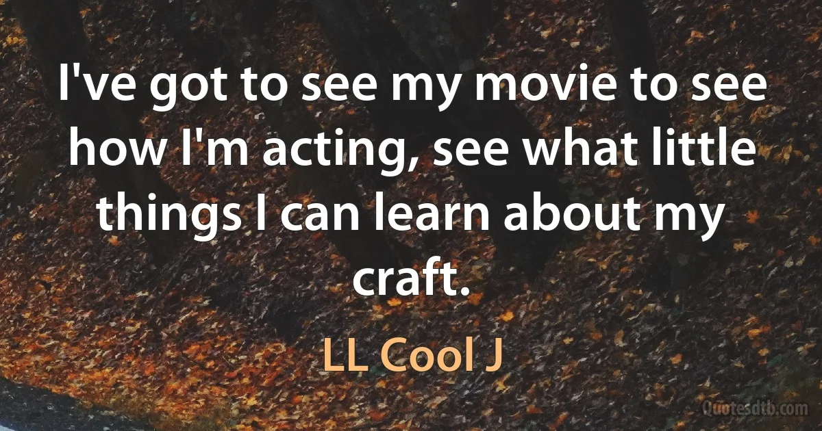 I've got to see my movie to see how I'm acting, see what little things I can learn about my craft. (LL Cool J)