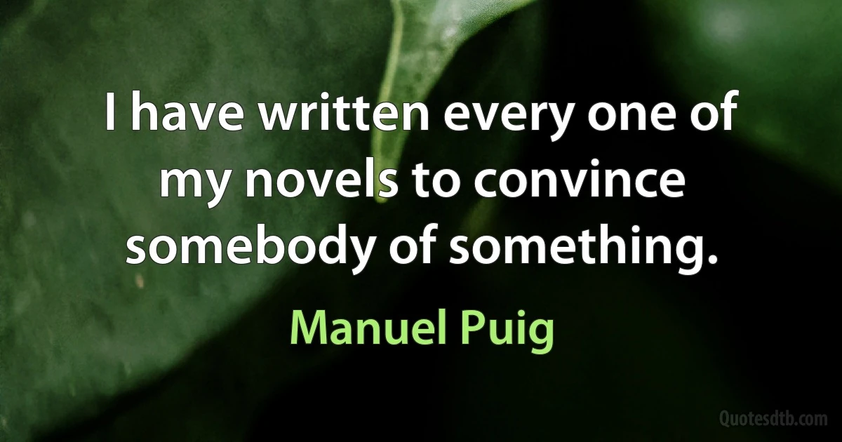 I have written every one of my novels to convince somebody of something. (Manuel Puig)