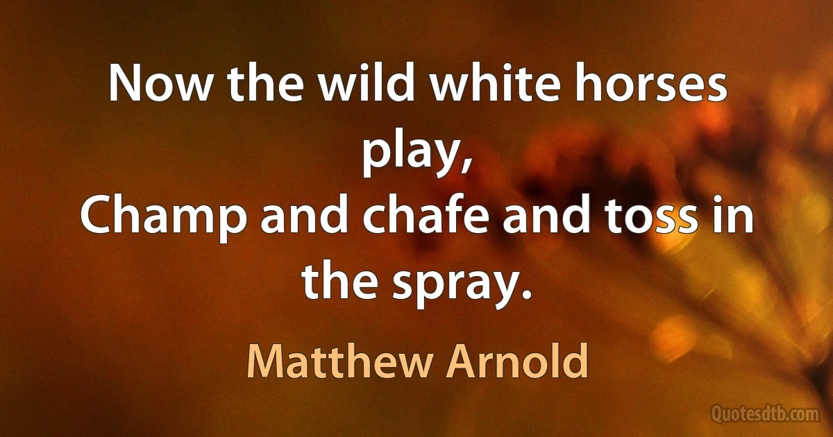 Now the wild white horses play,
Champ and chafe and toss in the spray. (Matthew Arnold)