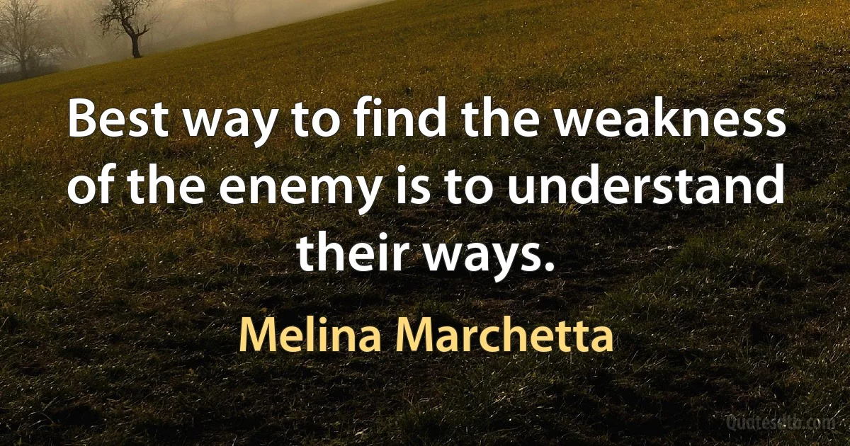 Best way to find the weakness of the enemy is to understand their ways. (Melina Marchetta)